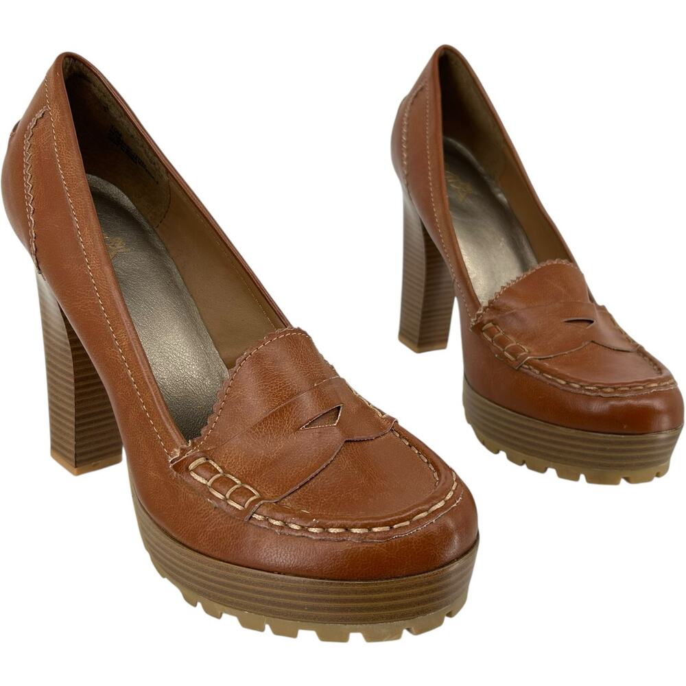 Vintage y2k Women's Brown Mia Newberry Penny Loafer Platform Heel Pumps Sz 10M